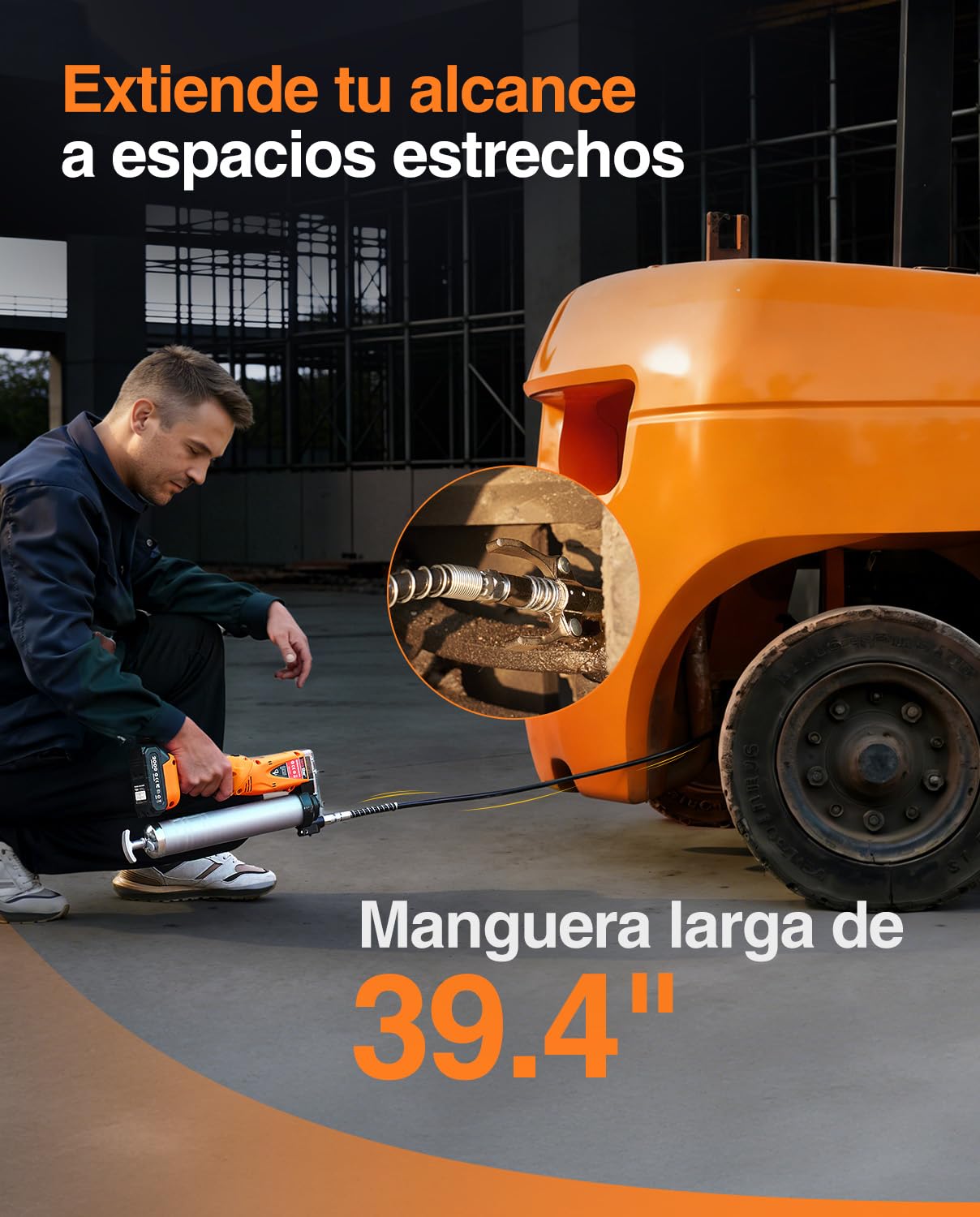 TaskStar 2-en-1 Engrasadora Bateria: 10000 PSI Pistola de Engrasar Eléctrica con 2 Baterías, Manguera de 39.4", 3 Engrasadores, Ideal para Maquinaria Pesada, como Tractores