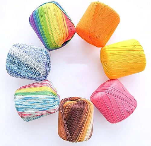 Miniatura 6 de Hilo de algodón degradado para tejer suave para proyectos de ganchillo de bricolaje, bufandas, sombreros y mantas, arcoíris claro