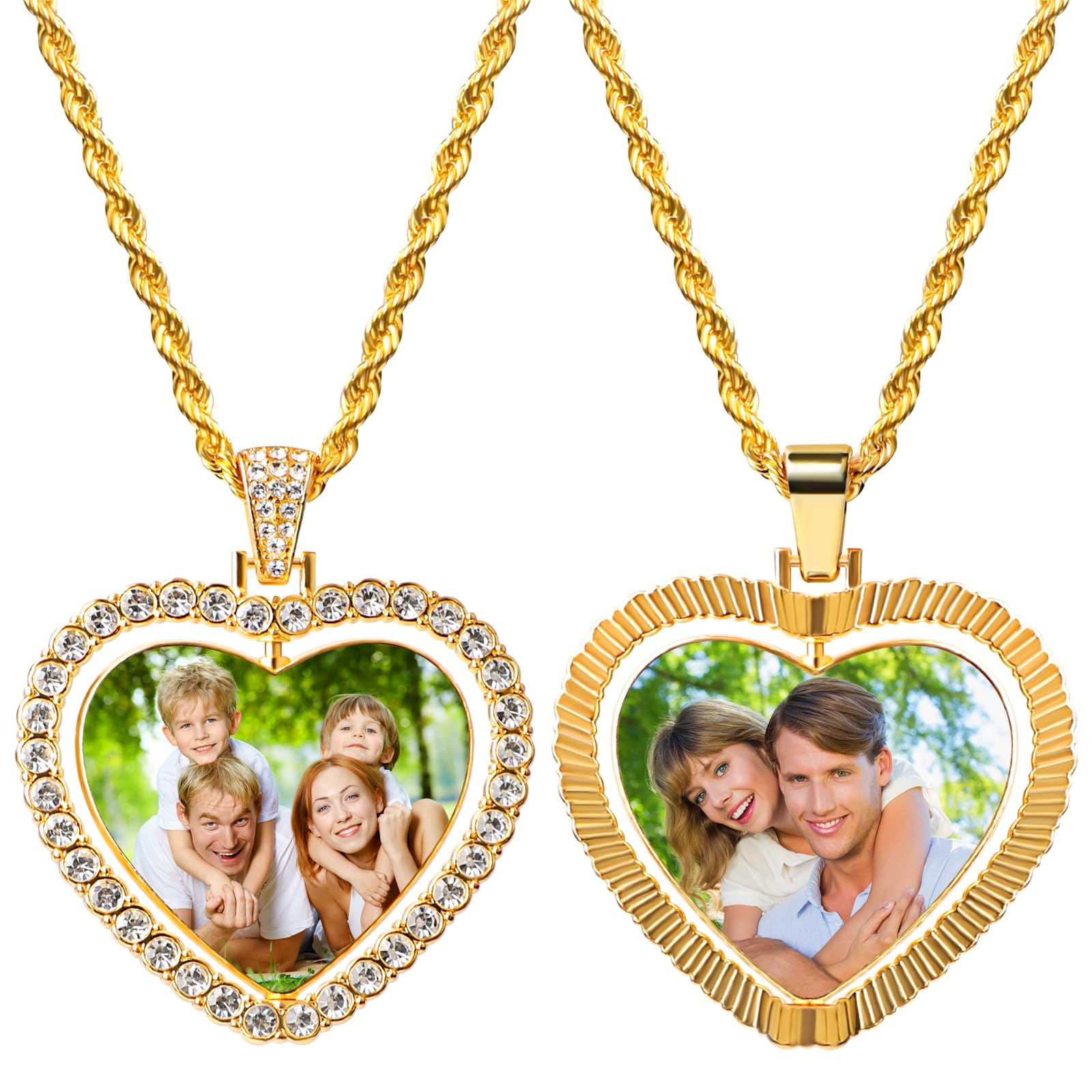 HYPERFOLD Double Side Custom Photo Necklace Personalized Customized Picture Memorial Keepsake Gift -Dad,Mom, Wife, Daughter, or Friend - Birthdays,
