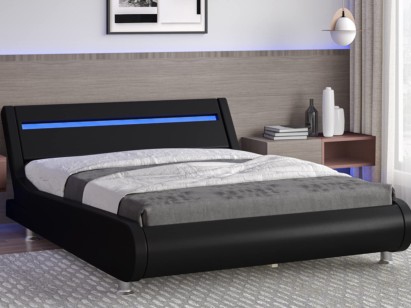 Buy DICTAC Queen Upholstered Modern Bed Frame with LED Headboard Low