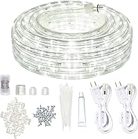 SURNIE 50FT LED Rope Lights Outdoor Waterproof IP65 Daylight White Cuttable Connectable 110V Flexible Round Tube for Patio Deck Holiday Decor