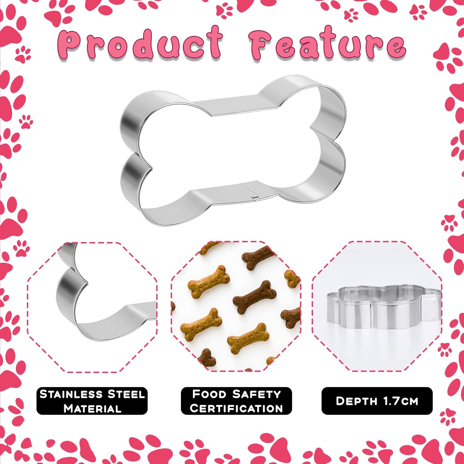 TIESOME 6 PCS Dog Bone Cookie Cutter, 3 Sizes Bone & Paw Print Cookie Cutters Set Stainless Steel Biscuit Mold Dog Theme Party Biscuit Cutter for Theme Party, Treats, and Homemade Baking - Image 3