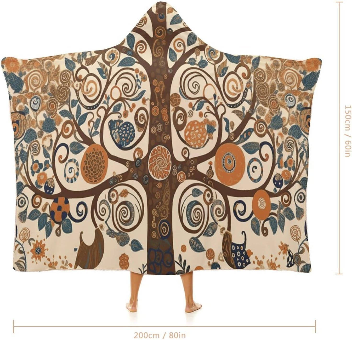 Tree of Life Wearable Hooded Blanket, Ultra Soft Arctic Velvet Cape Cloak Unisex - Cozy Wearable Blanket