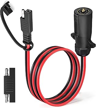 Groovely 7 Way Trailer Plug to 2 Pin SAE Power Supply,7 Pin Round RV Trailer Plug to 10 AWG SAE Cable 12V Connector with Reverse Adapter for RV Truck Trailers 2Ft