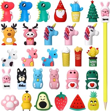 Marspark 30 Pieces Pencil Toppers Animal Pencil Toppers Bulk Dinosaur Christmas Tree Pen Top Charms Decorations Clips for Games Prizes Xmas Party Favors Office RewardsMixed Style