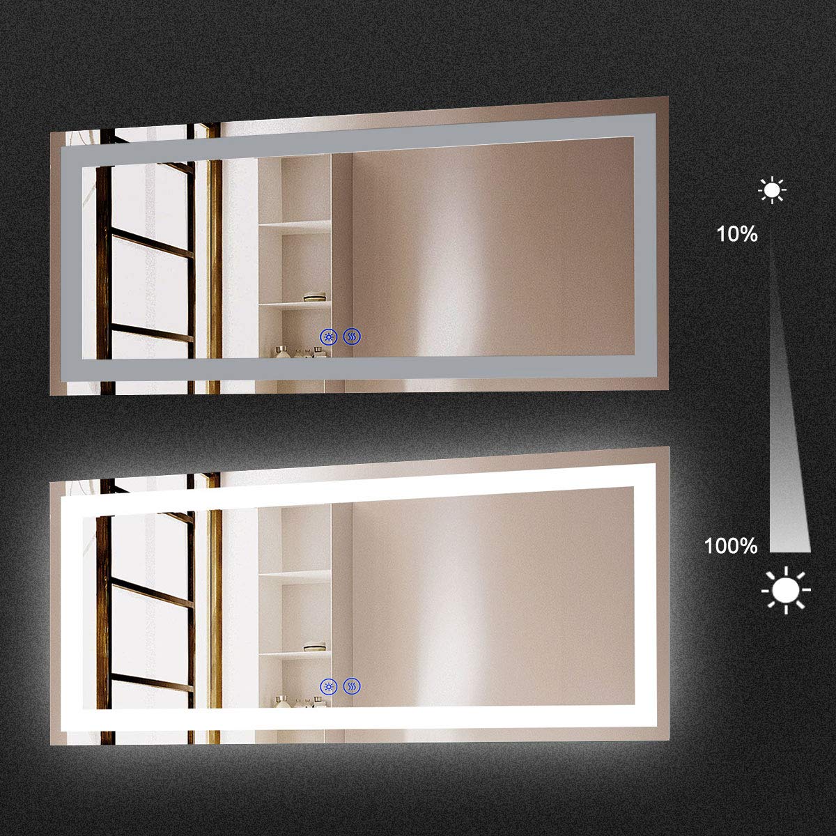 70 x 32 in Dimmable LED Bathroom Mirror with AntiFog and Bluetooth Function, Vertical
