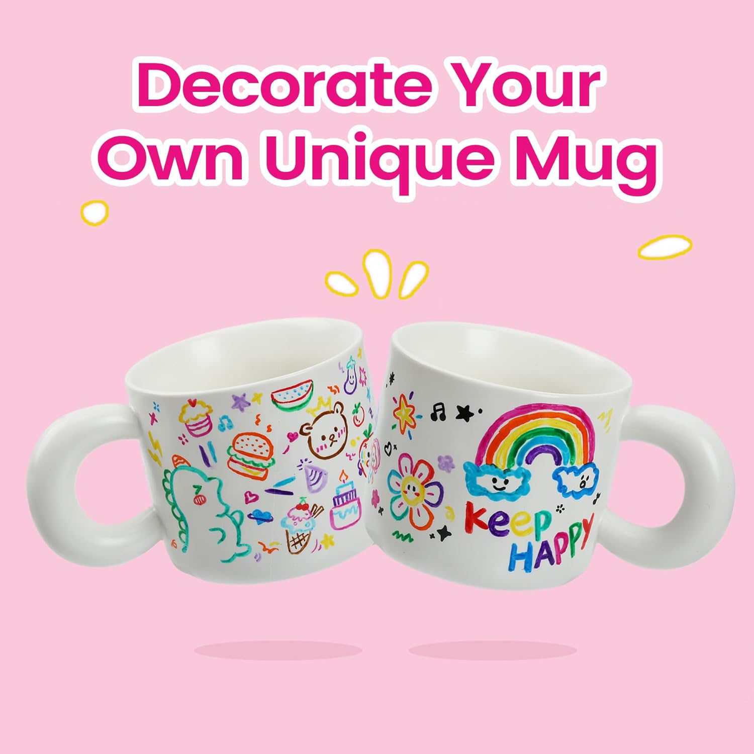 Paint Your Own Ceramic Mug Kit - DIY Ceramic Painting Kit for Adults Kids, Paintable Ceramic Mug Decorating Set, Custom Mugs Design Your Own, Ceramic Painting Kit Includes Mug, Paints, Manual - Image 4