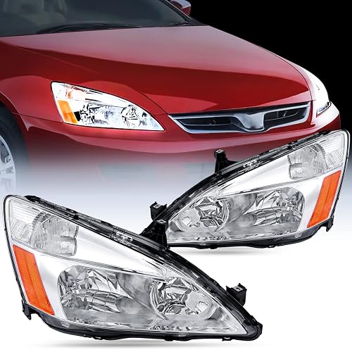Nilight Headlight Assembly Compatible With 2003-2007 Honda Accord | Fit 2003 2004 2005 2006 2007 2 Door 4 Dr Coupe Sedan Headlamp Driver and Passenger Side Chrome Housing Amber Reflector