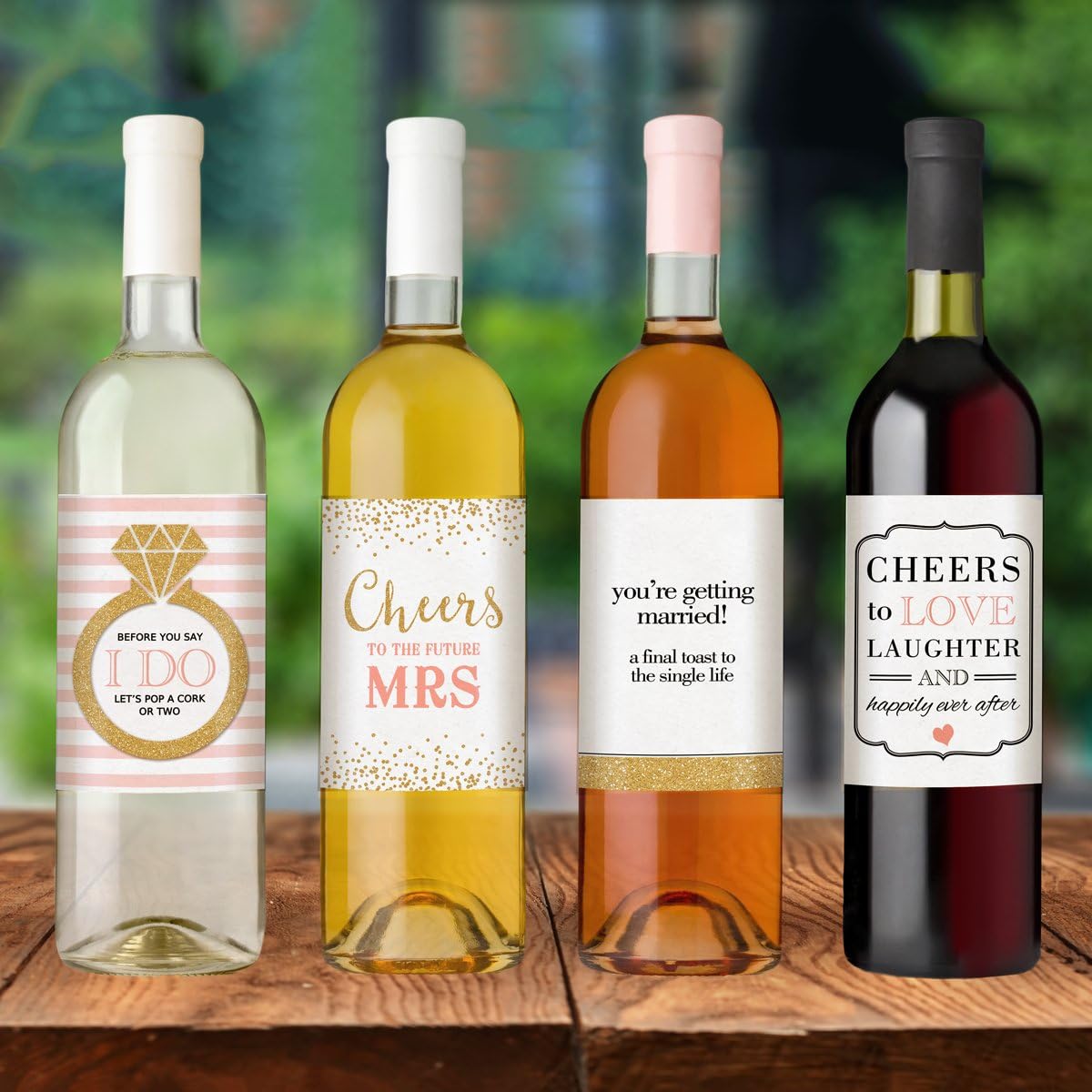 Printed Party Engagement Celebration Gift, Bachelorette, 4 Wine Bottle Labels