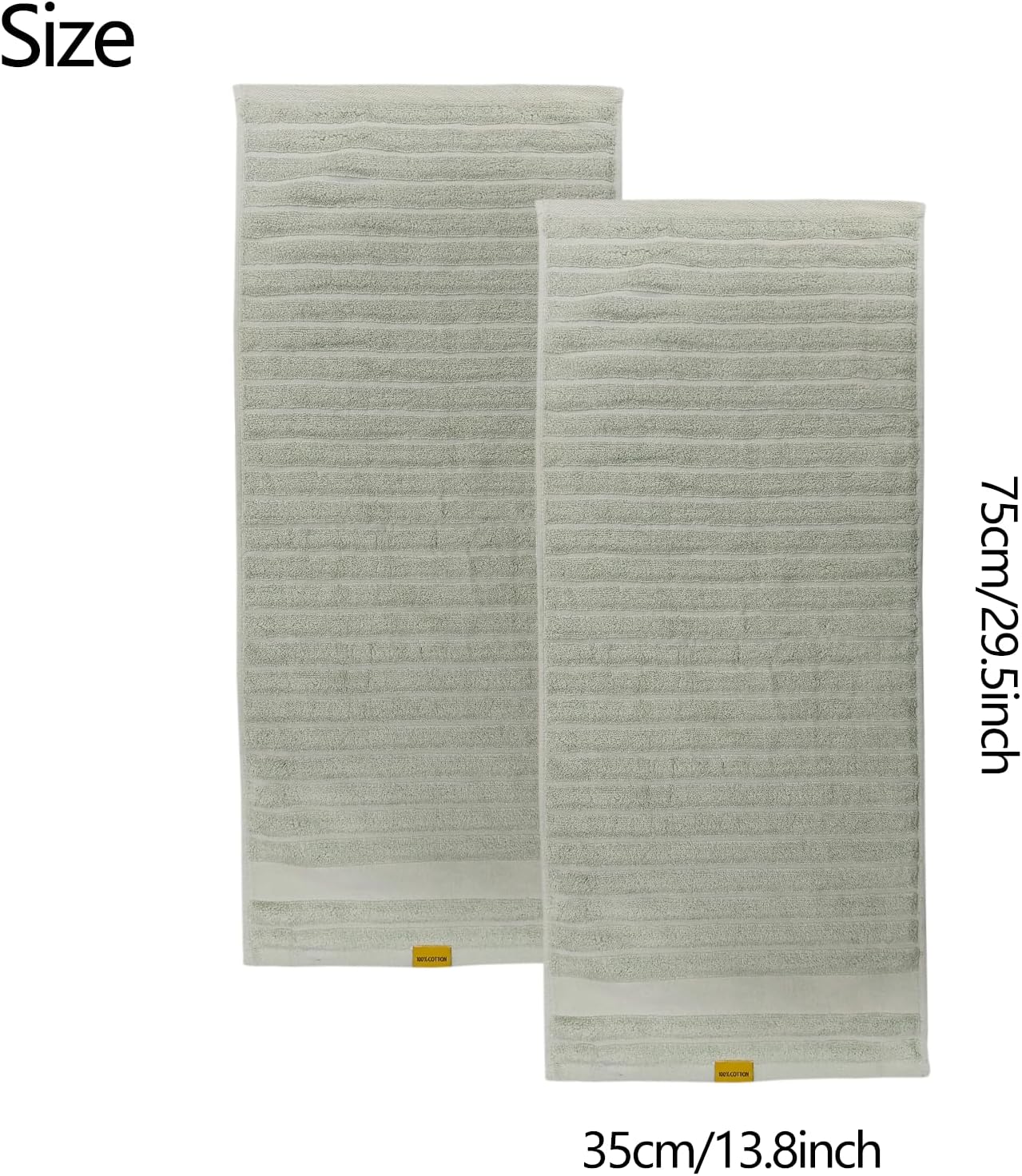 USTIDE 2-Pack Green Ribbed Striped Hand Towels - Premium Spa & Hotel Quality Bath Towels, Soft Quick-Drying 100% Cotton, 13x29 Inches for Bathroom, Kitchen, Guest Room