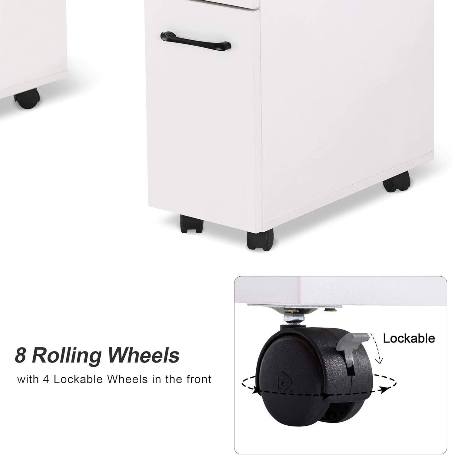 BarberPub Manicure Table Nail Desk with Wheels Beauty Salon Workstation Drawers Movable Equipment 2600 (White)