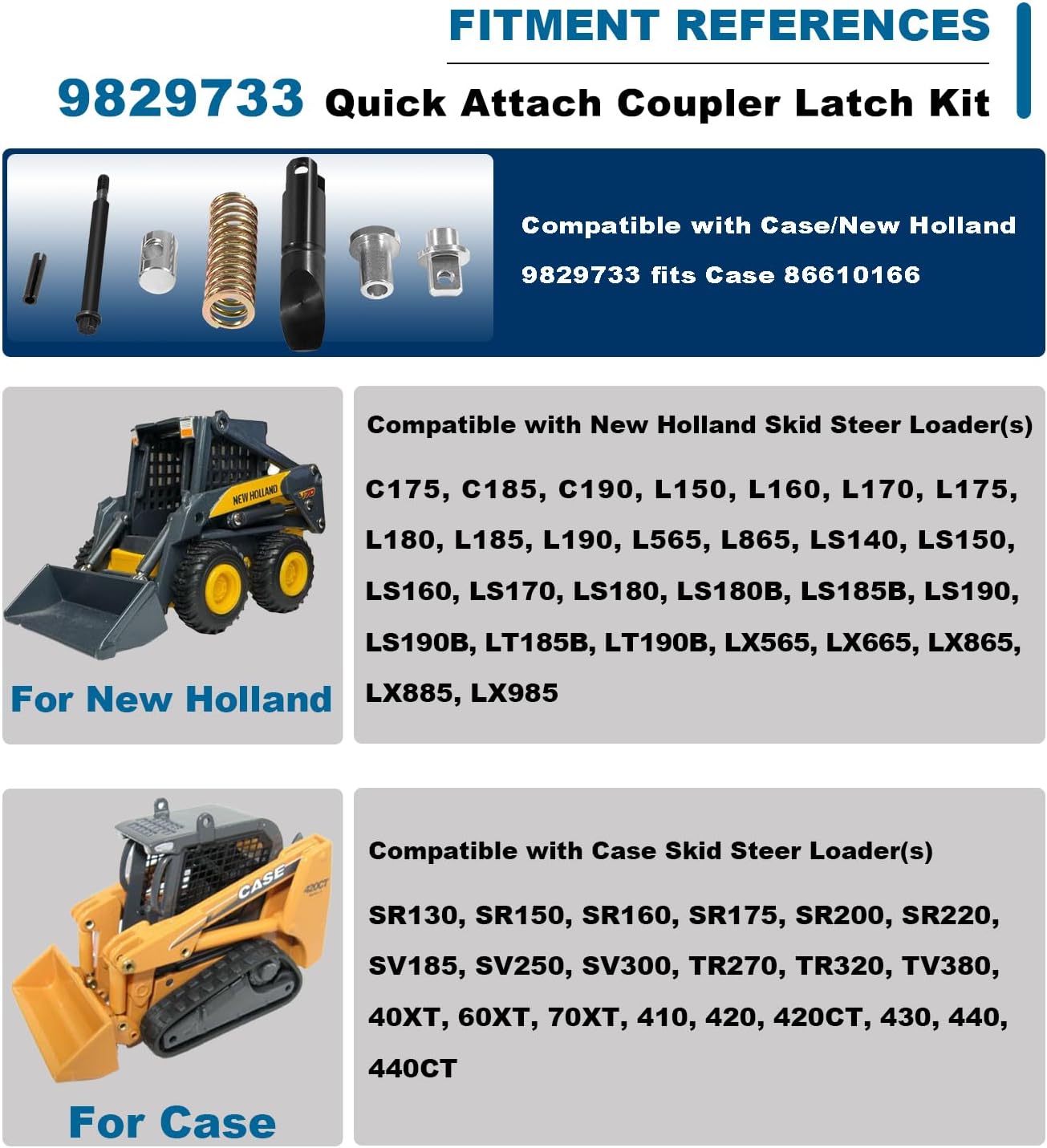 9829733 Quick Attach Coupler Latch For Case/New Holland, For Case 40XT, 60XT, 70XT, 410, 420, 420CT, 430, 440, 440CT, For New Holland C175, C185, C190, L150, L160, L170, L175, L180, L185, L190, L565