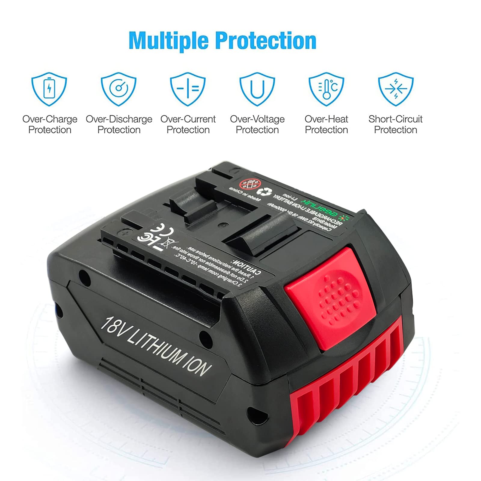 Paquete de 2 baterías BAT609 de 5.0 Ah de repuesto para Bosch Professional 18 V | Compatible con herramientas eléctricas inalámbricas Bosch BAT610G BAT618G BAT619 BAT621 BAT620 con indicador de carga LED
