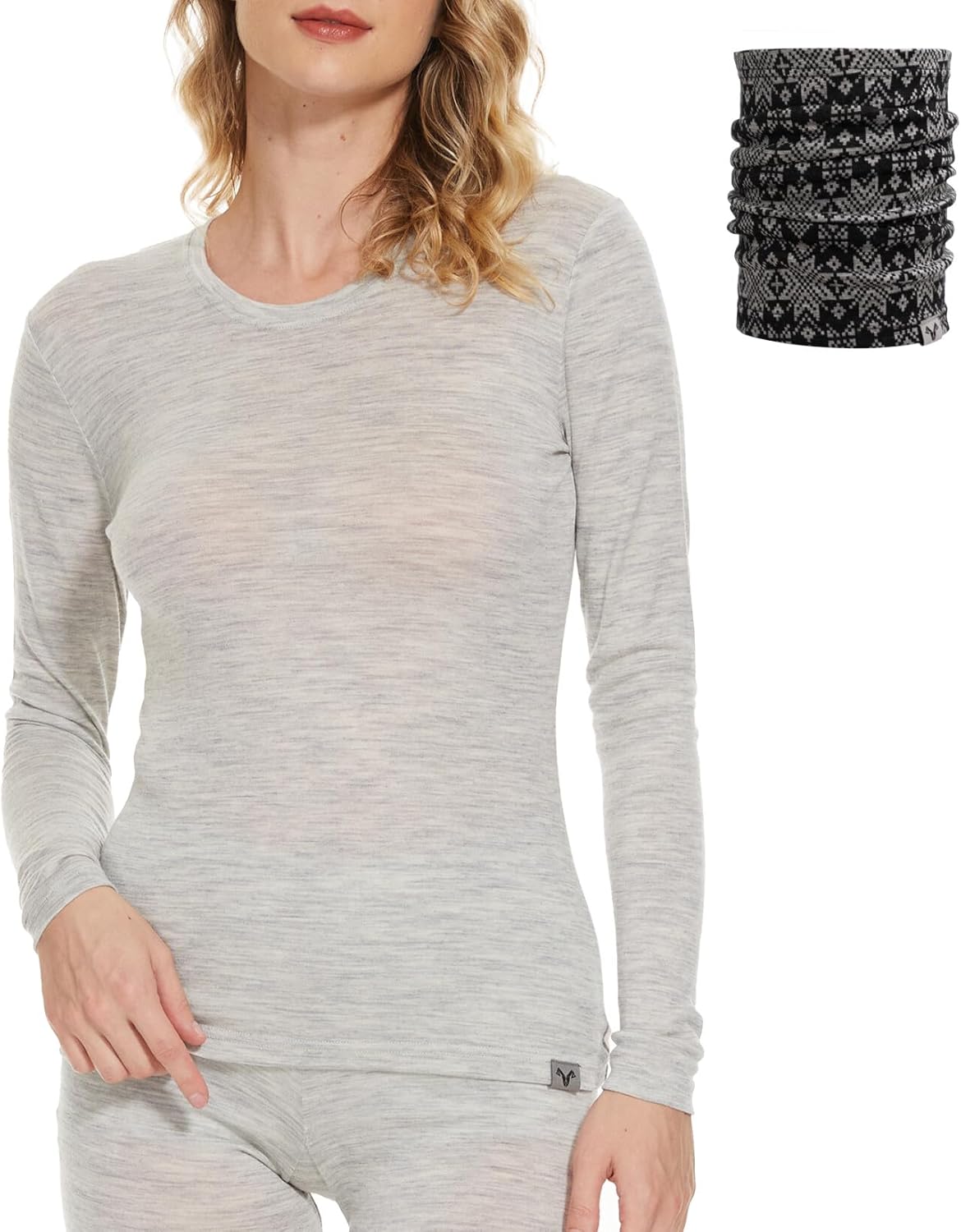 Merino Wool Base Layer Women 100% Merino Wool Long Sleeve Thermal Shirts for Women for Skiing Hiking