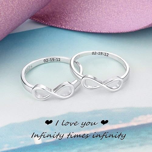 Miniatura 3 de Anillos de amistad con nudo infinito para mujer de plata de ley personalizados para hermanas mejores amigos anillos de compromiso boda anillos de
