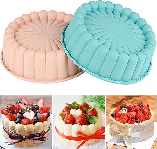 2 moldes redondos de silicona para tartas de Charlotte, 8 pulgadas para hornear pasteles de queso, brownie, pastel de plátano, tarta de fresa, tarta
