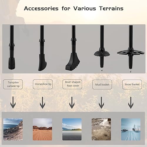 Miniatura 6 de Bastones de trekking, bastones de senderismo telescópicos ajustables de 3 secciones, bastones de senderismo de aluminio ligeros para senderismo,