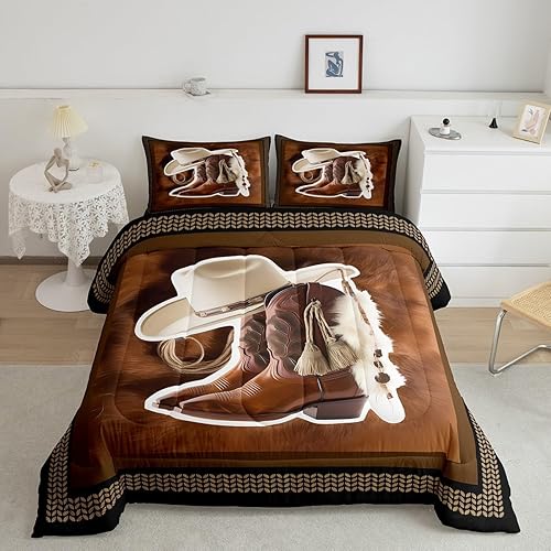 Feelyou Juego de edredón de decoración occidental para niños, juego de ropa de cama de piel de vaca para niños y adolescentes, decoración de