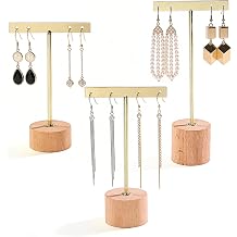 3 Pcs Earring Stand Holder T Bar Earrings Display Stands with Wooden Base Single small Jewelry Earring Organizer for Online Store Photography or Necklaces Bracelet Show, 3 Size