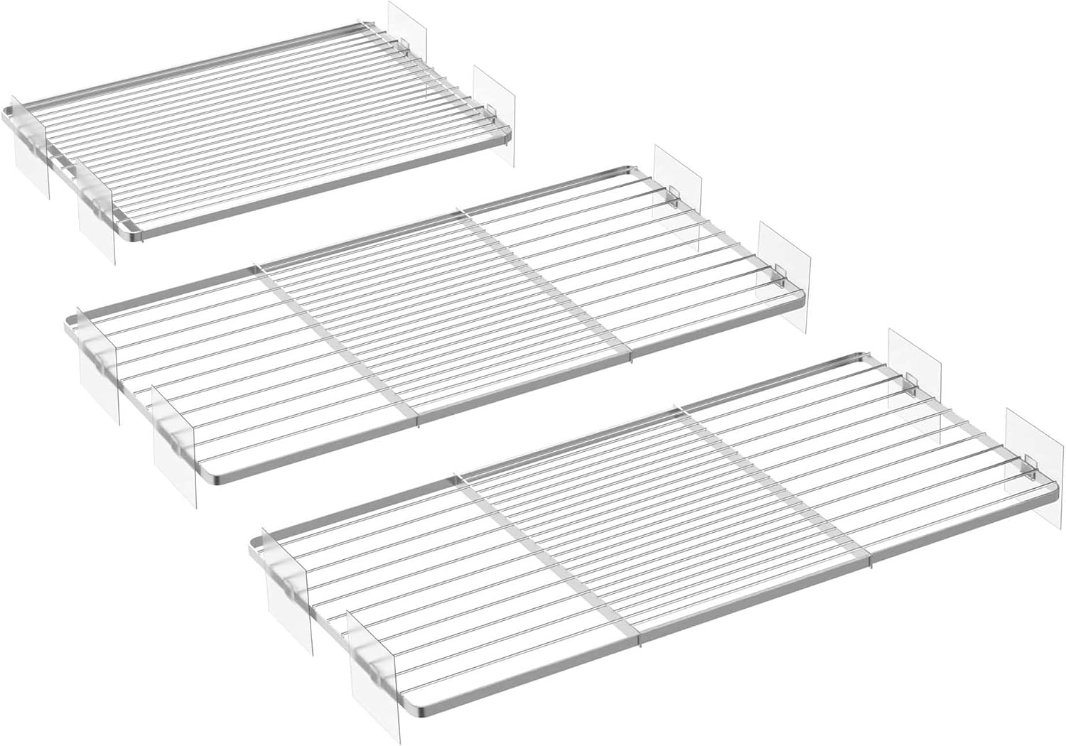 Closet Organizer Tension Shelves Expandable Cabinet Storage Shelving Rack Divider Wire Metal DIY Shelf Separator for Wardrobe Bathroom Cupboard Pantry Kitchen Cabinet, 3packs