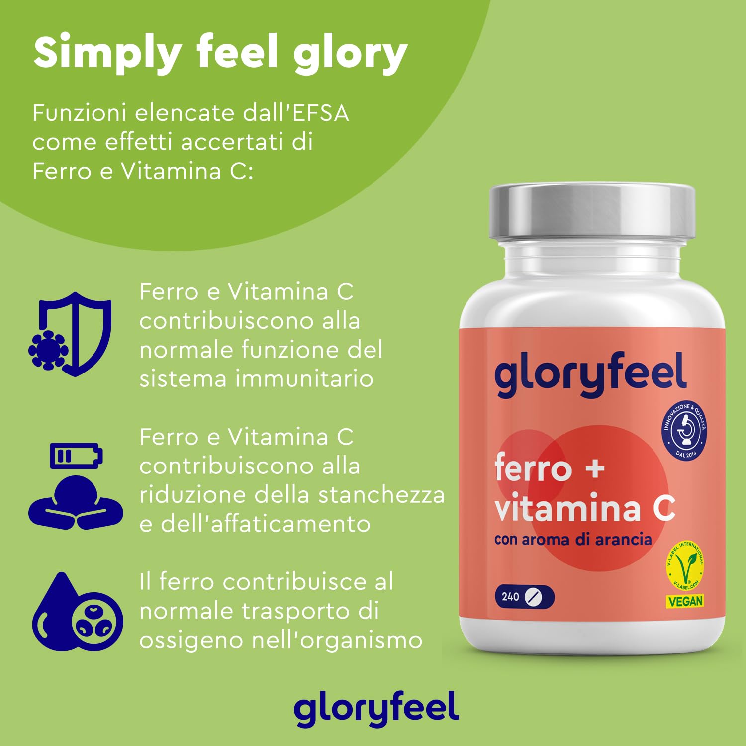 Ferro Integratore 20mg + Vitamina C, 240 Compresse, Eletto PRODOTTO DELL'ANNO 2025, Ferro Integratore per Anemia, Mestruazioni e Stanchezza Fisica, Alta Biodisponibilità, Ricostituente Sangue, Vegan