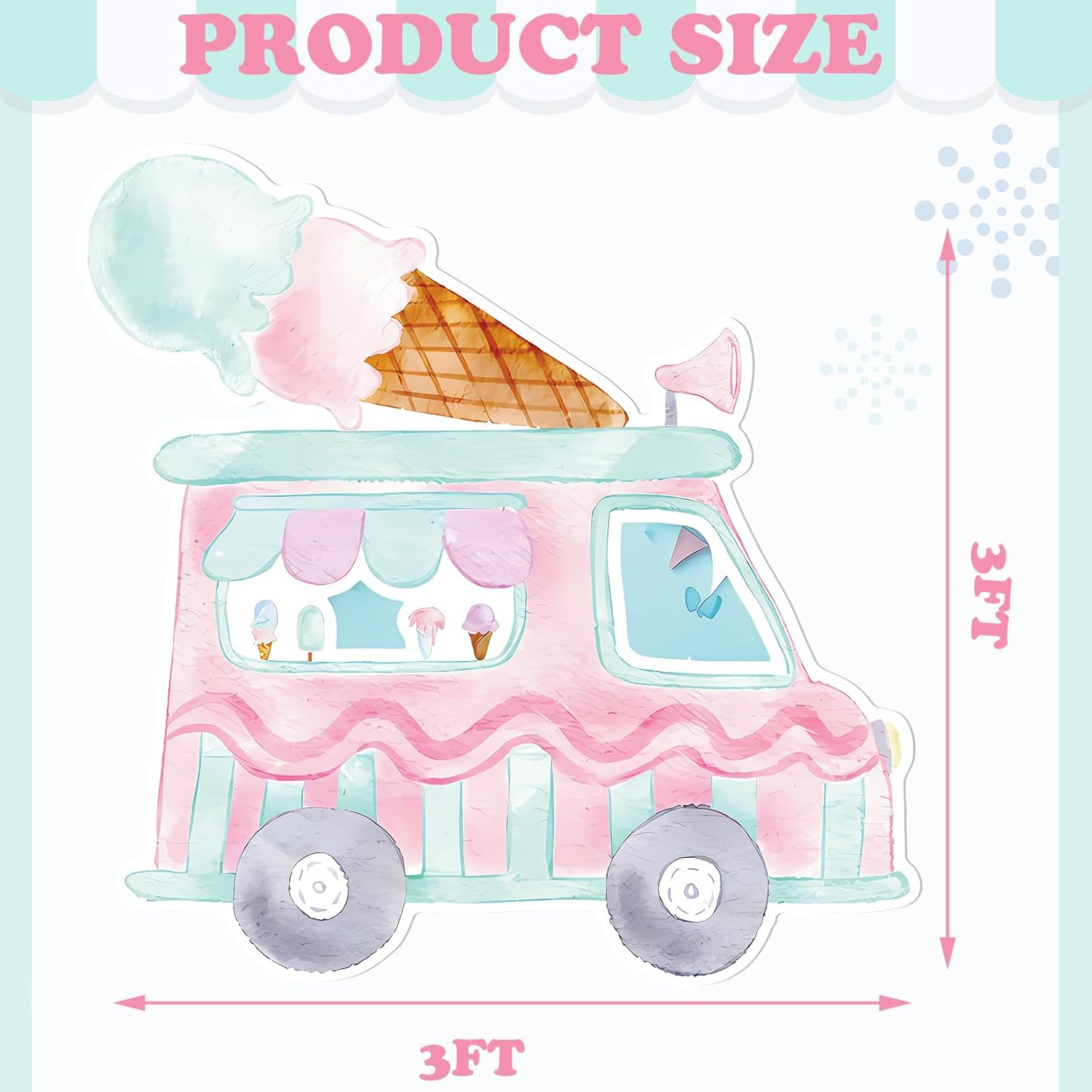 Colingmill 3 ft Ice Cream Truck Party Cardboard Cutouts Birthday Cardboard Cutouts Decor for Summer Boy Girl Birthday Baby Shower Party Supplies