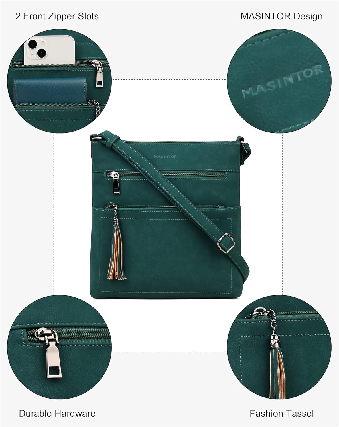 MASINTOR Crossbody Purses for Women, Multi Pocket Casual Crossbody Bag, Adjustable Strap Shoulder Bag with Tassel - Image 6