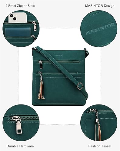 Vista 6 de MASINTOR Bolsos cruzados para mujer, bolso cruzado casual con múltiples bolsillos, bolso de hombro con correa ajustable con borlas