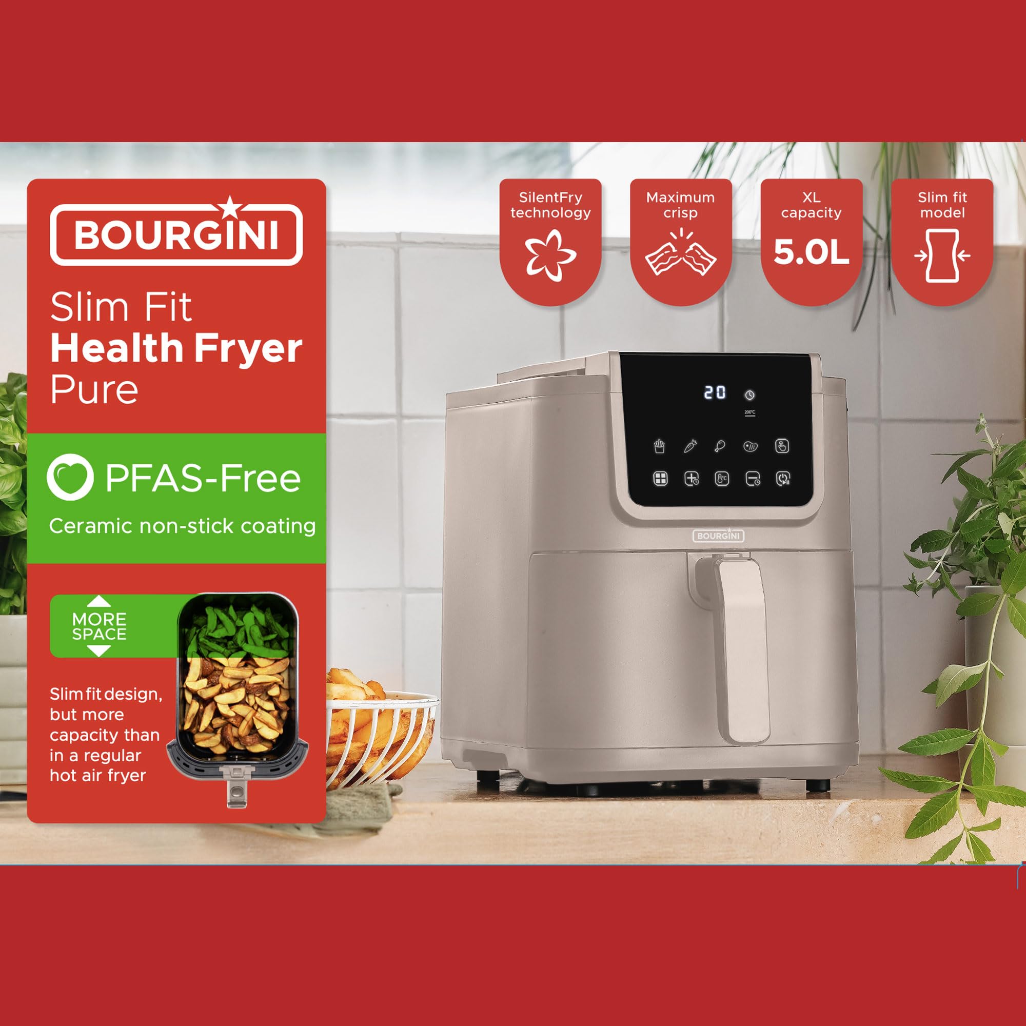 BOURGINI Friggitrice ad aria con rivestimento in ceramica Pro, senza sostanze ch
