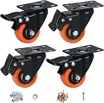 Casters, 4" Caster Wheels,Casters Set of 4 Heavy Duty - ASRINIEY Orange Polyurethane Castors, Top Plate Swivel Wheels, 4-Pack Industrial Casters with Brake, Locking Casters for Furniture and Workbench