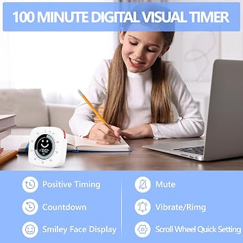 Cuteefun Pomodoro Timer Desk, 100Min Visual Timer with Smiley Face Display