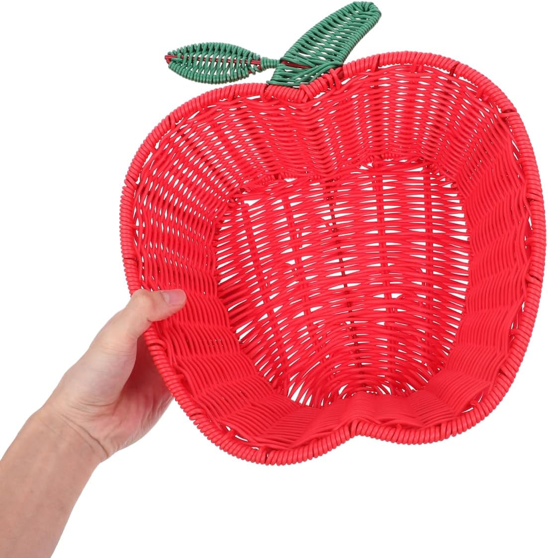 Woven Fruit Basket, Red Rattan Snack Bowl 10.6 x 8.1 x 3.7 In