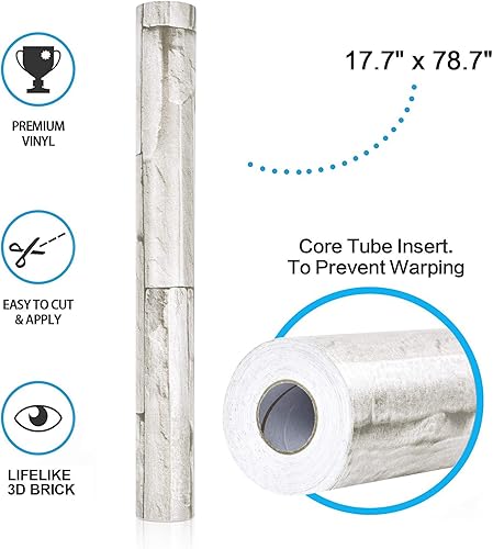 Miniatura 9 de WENMER Papel tapiz de ladrillo 3D para despegar y pegar de 17.7 x 78.7 pulgadas, papel tapiz de ladrillo sintético, autoadhesivo, extraíble, papel