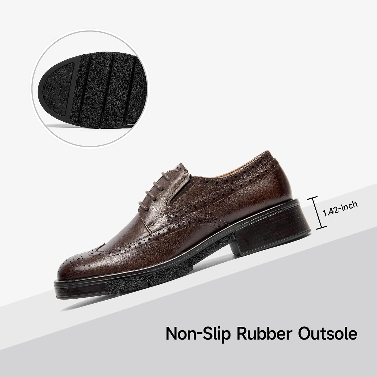 BEAU TODAY Oxford Shoes for Women, Leather Dress Brogue Oxfords, Comfortable Breathable Lace-Up Handmade Wingtip Oxford Shoes Ladies, Chunky Heel Round Toe Oxfords for Business Work