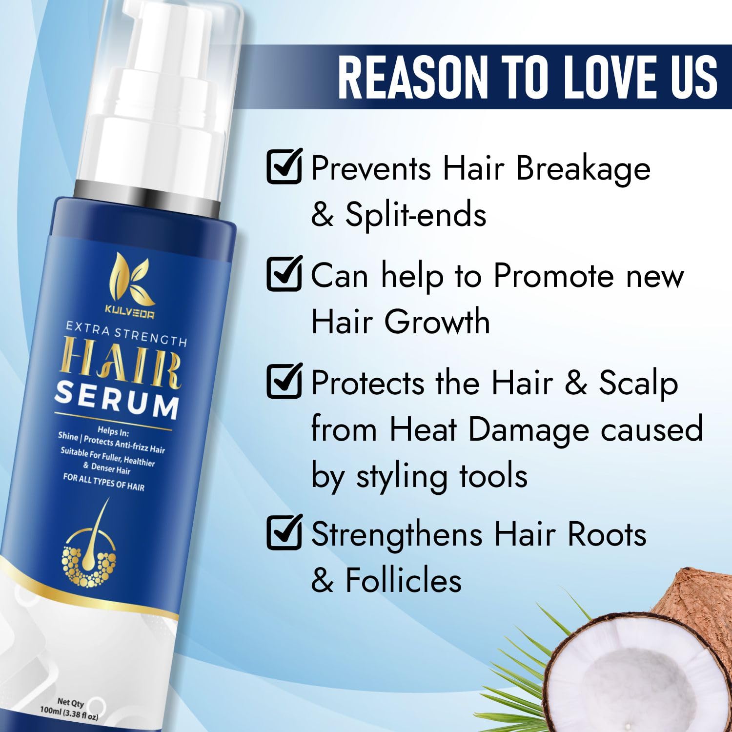 Kulveda extra power hair serum soft, shiny and frizz-fie | Anti-Thining and Anti-Dandruff Serum | Paraben and mineral oil free for all types - 100 ml Kulveda extra power hair serum soft, shiny and frizz-fie | Anti-Thining and Anti-Dandruff Serum | Paraben and mineral oil free for all types - 100 ml