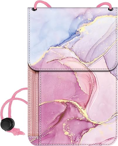 Fintie Bolsa de viaje para el cuello, cartera para pasaporte, organizador con bloqueo RFID, Mármol brillante, Portátil