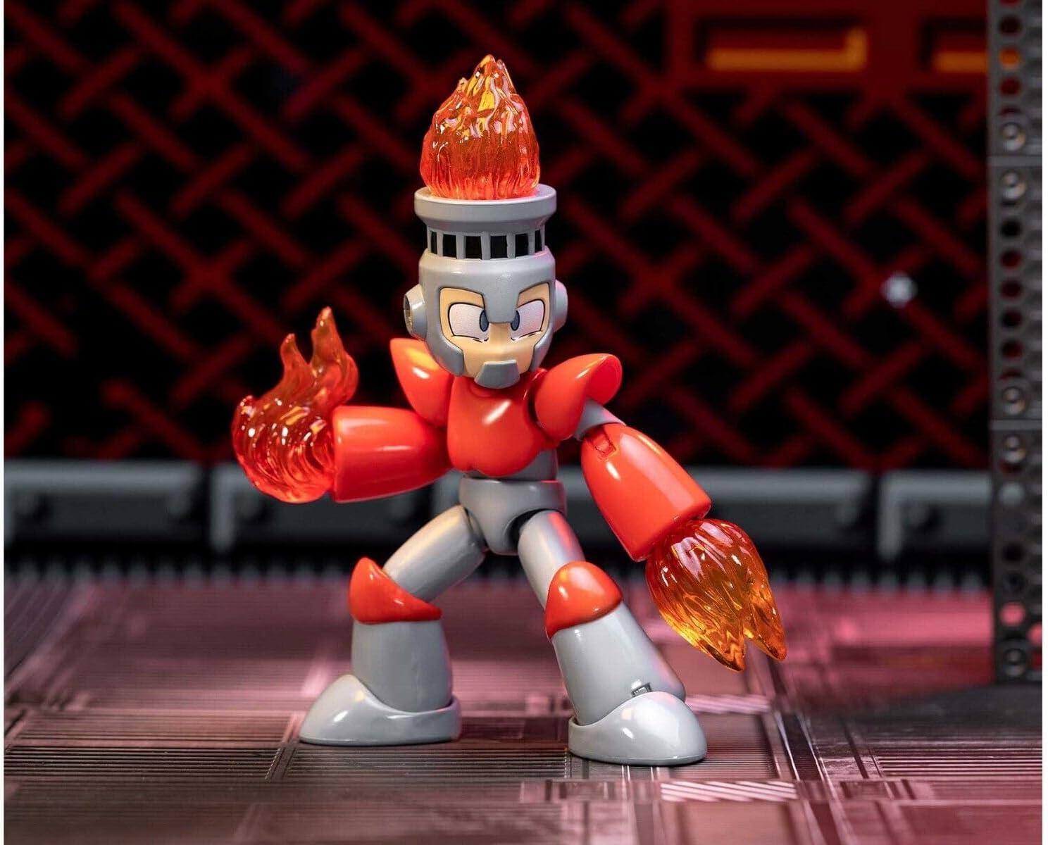 Fire Man 5.5" Moveable Figure with Accessories and Alternate Head and Hands Mega Man (1987) Video Game Model by Jada 34222