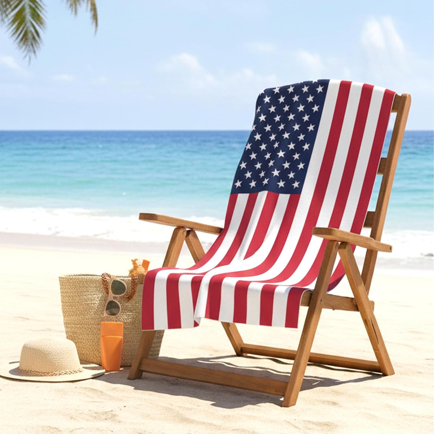 4th of July Beach Towel American Flag Beach Towel 30x60 Inch Red White and Blue Patriotic Comfortable Soft Highly Absorbent Lightweight for Beach Pool Gym Travel Vacation