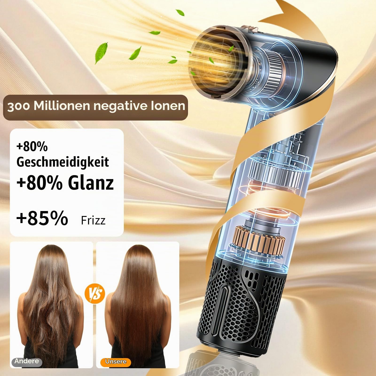 6 in 1 Hairstyler, Professioneller Föhnbürste Haarstyler, Hair Styler Set mit Auto Luft Links/Rechts, Föhn Ionen, Wärmebürste, 1000w, Multi Airstyler für Trocknen, Glätten & Locken (Schwarz 6 in 1)
