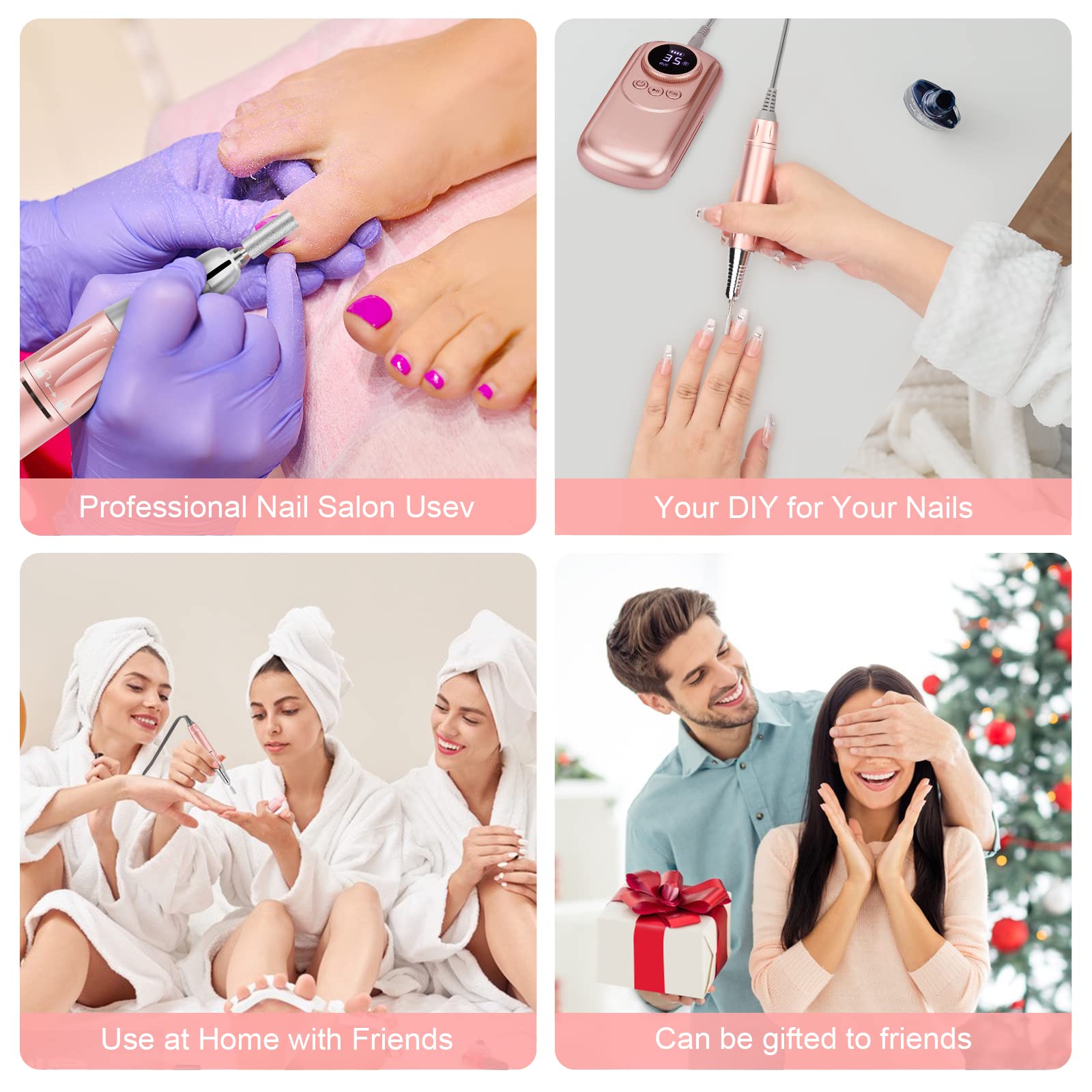 Taladro de uñas recargable de 35000 rpm, kit de lima de uñas eléctrico profesional inalámbrico portátil con 11 brocas de uñas para acrílico, uñas de gel, manicura pedicura, forma de pulido