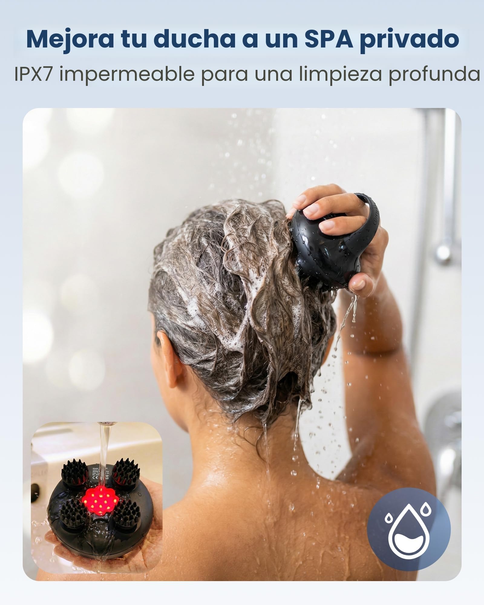COMFIER Masajeador inalámbrico para el crecimiento del cabello con 3 modos de amasado, masajeador de cabeza impermeable con 8 garras para una limpieza profunda, rascador de cabeza, masajeador corporal
