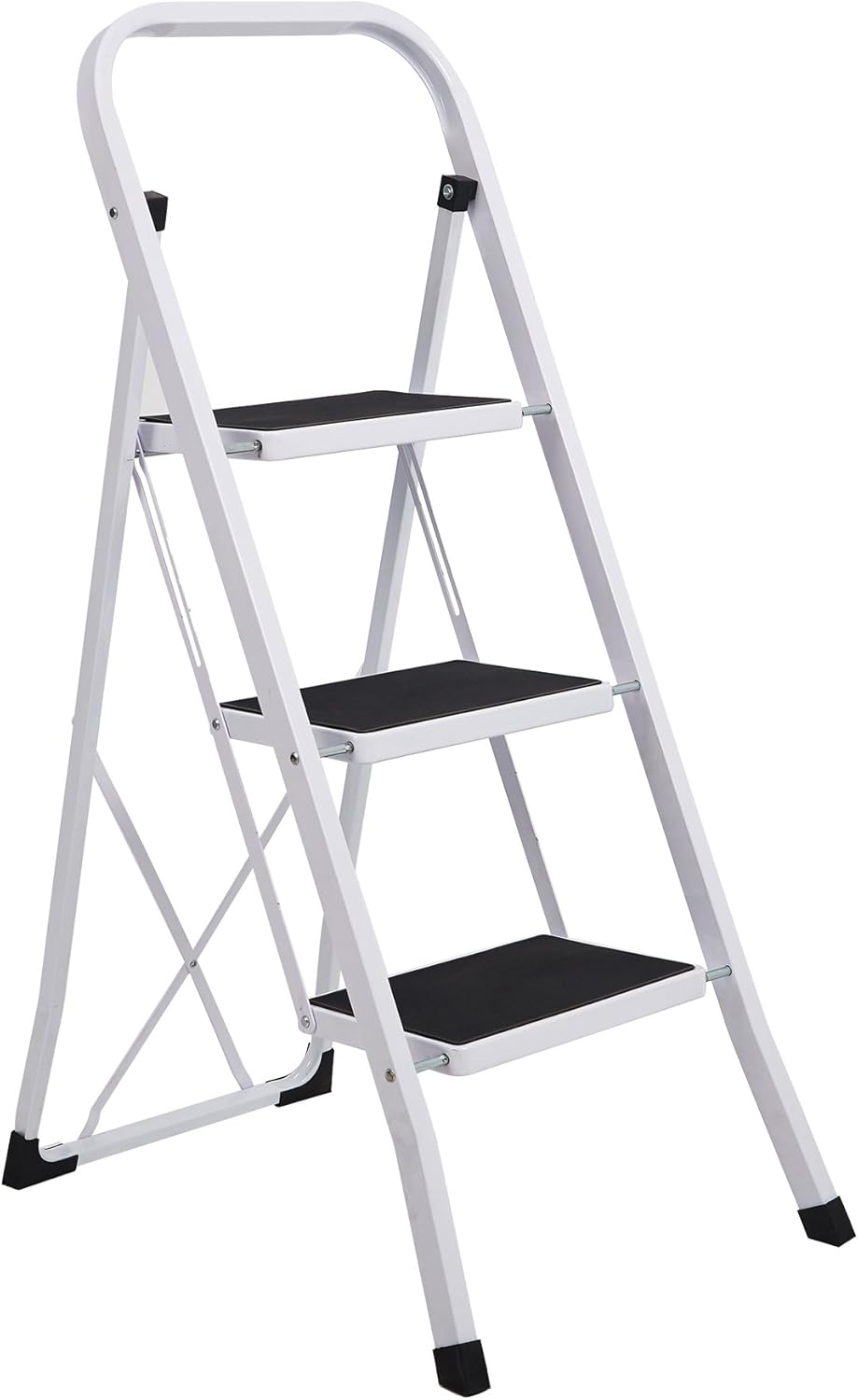 Folding 3 Step Ladder Compact Portable Steel Step Stool with Anti-Slip Pedals for Home,Kitchen