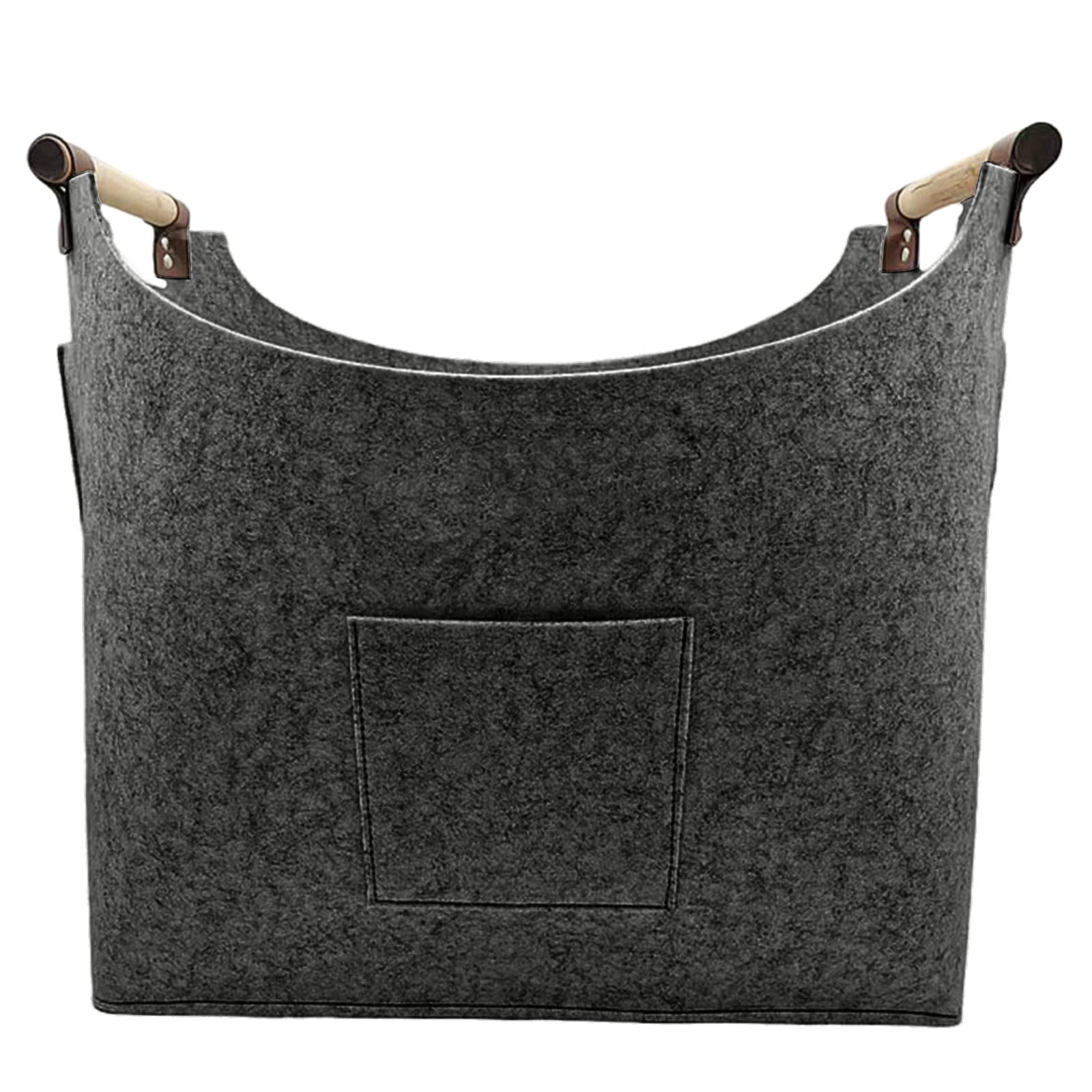Kalttoy Dark Gray Log Storage Bin Woods Container Basket For Home Organization Stylish Functional Felt Woods Organizer Modern Storage Solution