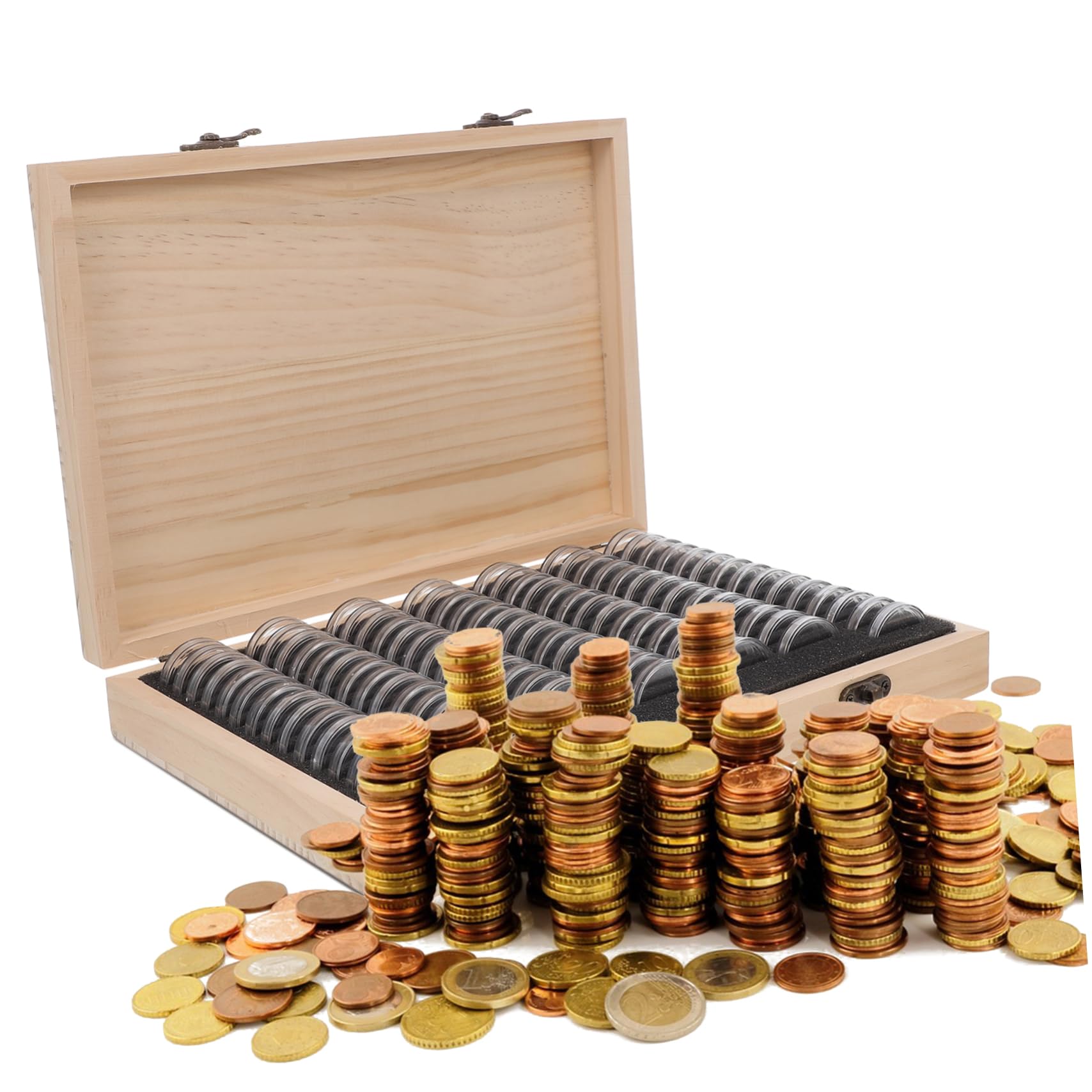 Operitacx Caja de Almacenamiento de Monedas de Madera para Coleccionistas