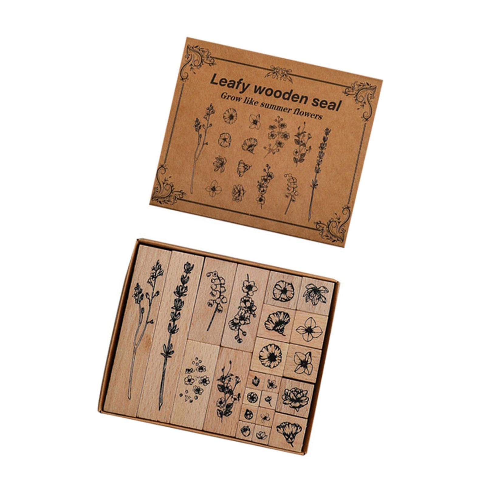 Xjdzineq 22Pieces Vintage Wood Stamper Flower Rubber Scrapbooking for Card Making Journal Planner Scrapbooking Rubber for Craft