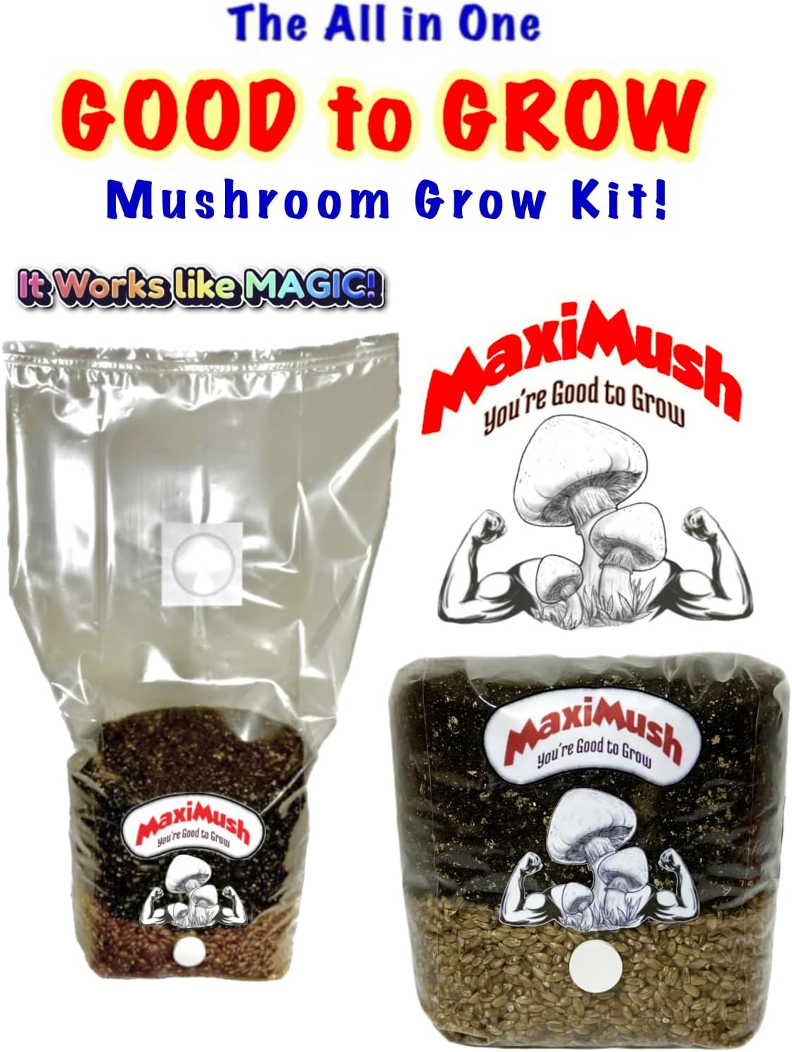 XL Mushroom Grow Kit! Magic Grow Bag for Mushrooms! (XL 4lbs.) Grain, Substrate, and Injection Port All-in-One! The Good to Grow Kit!
