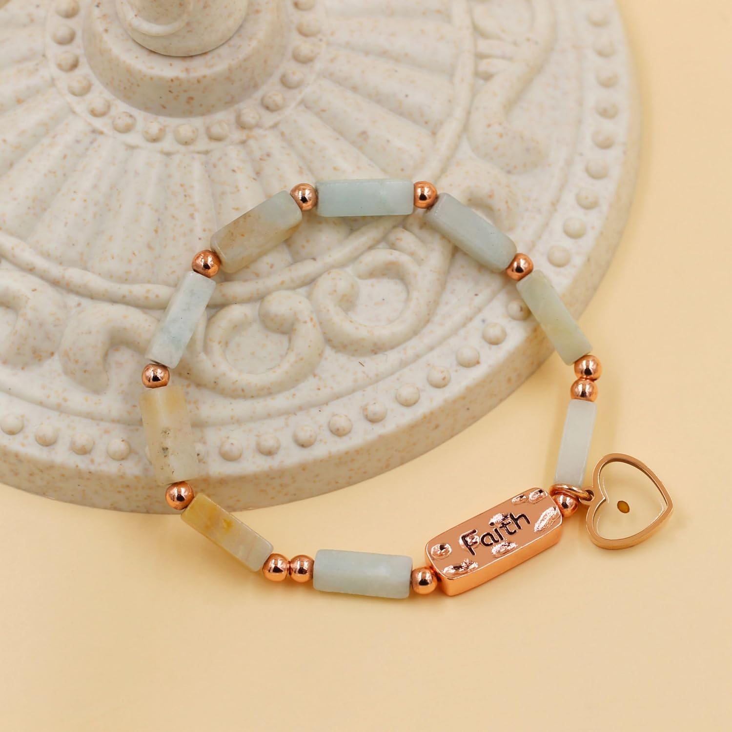 Heart Mustard Seed Faith Bracelet Natural Stone Rectangle Beaded Elastic Bracelets Inspirational Christian Faith Jewelry Gifts for Women - Image 4