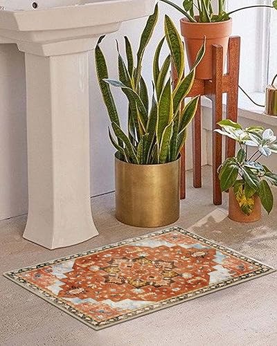 Miniatura 3 de Seavish Tapetes de baño pequeños antideslizantes de 18 x 26 pulgadas, color gris, oriental, retro, envejecidos, suaves y absorbentes, para baño,