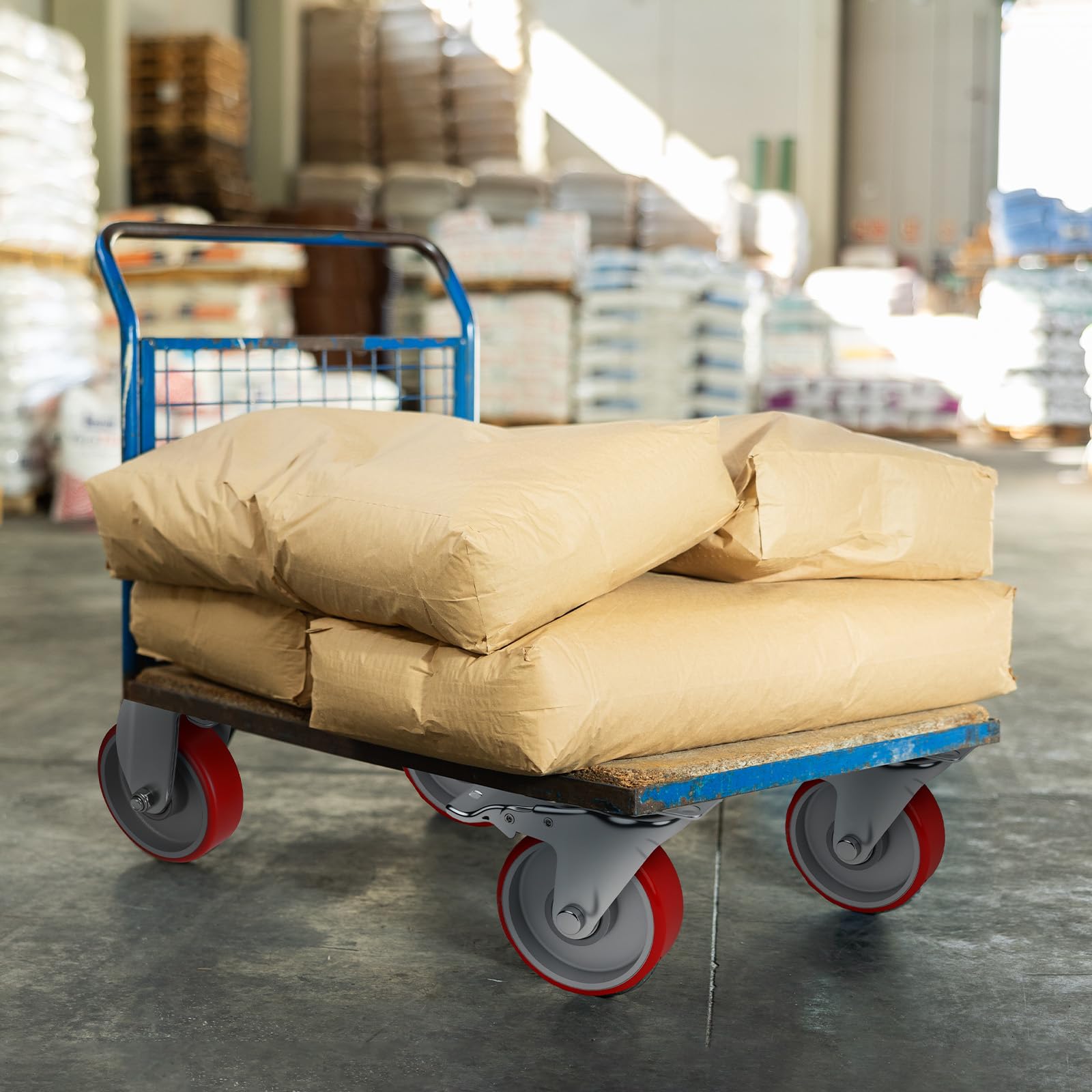 Zestaw 4 kółek o dużej wytrzymałości, 4 sztuki, udźwig 900 kg, poliuretanowe koła stalowe, ciche kółka obrotowe do wózków, obsługa ładunków w magazynach, stół warsztatowy (2 obrotowe i 2 sztywne)