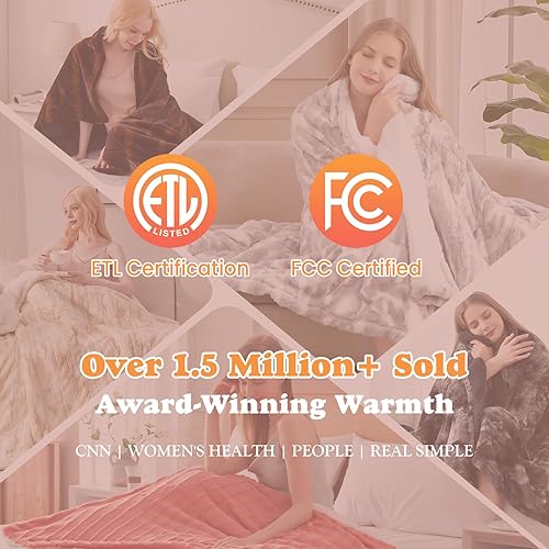 Miniatura 5 de Manta térmica de piel sintética y sherpa, manta eléctrica segura con certificación ETL y FCC, suave y cálida, 6 niveles de calefacción y 4 horas